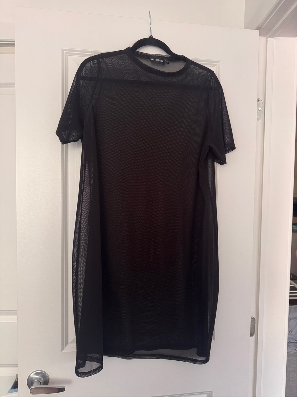 PrettyLittleThing Black Mesh Short Sleeve Mini Dress